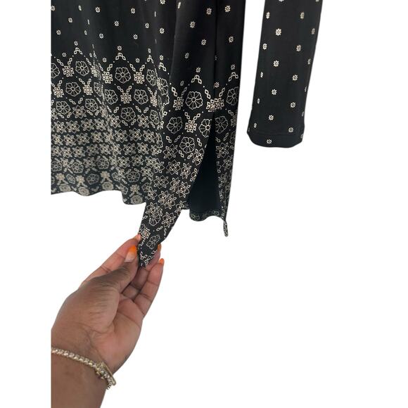 J. Jill Tunic Black Tan Crew‎ Neck Printed Soft Casual Long Sleeve Top Medium - Picture 6 of 12